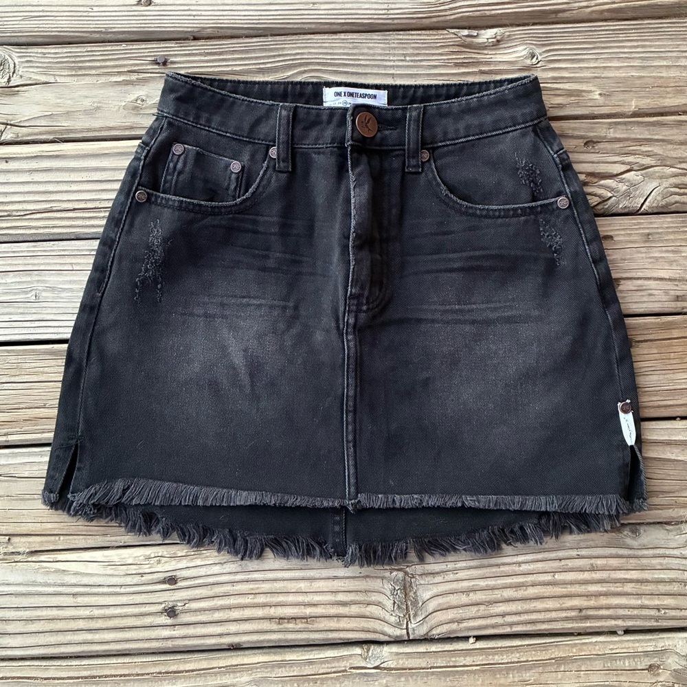 Festival One X Oneteaspoon 25 Black 2020 Mini Skirt High Waist Distressed Denim